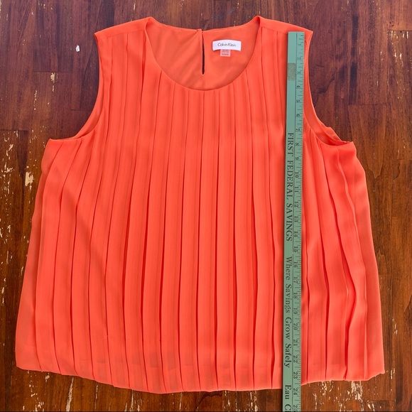 SOLD——CALVIN KLEIN Orange Ruffle Pleated Tank Blouse - Picture 4 of 9